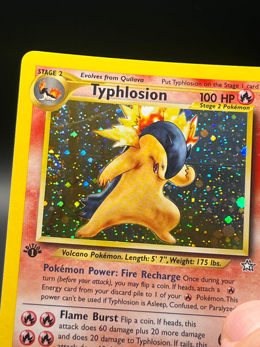 1st Edition Typhlosion #17 Neo Genesis RARE DOUBLE SWIRL LP+ | This Cardboard Is Shiny