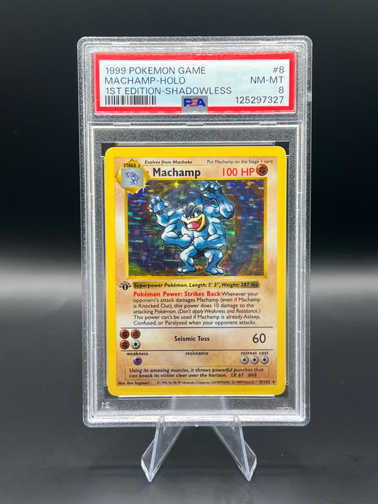 1st Edition Shadowless Machamp #8 PSA 8 | This Cardboard Is Shiny