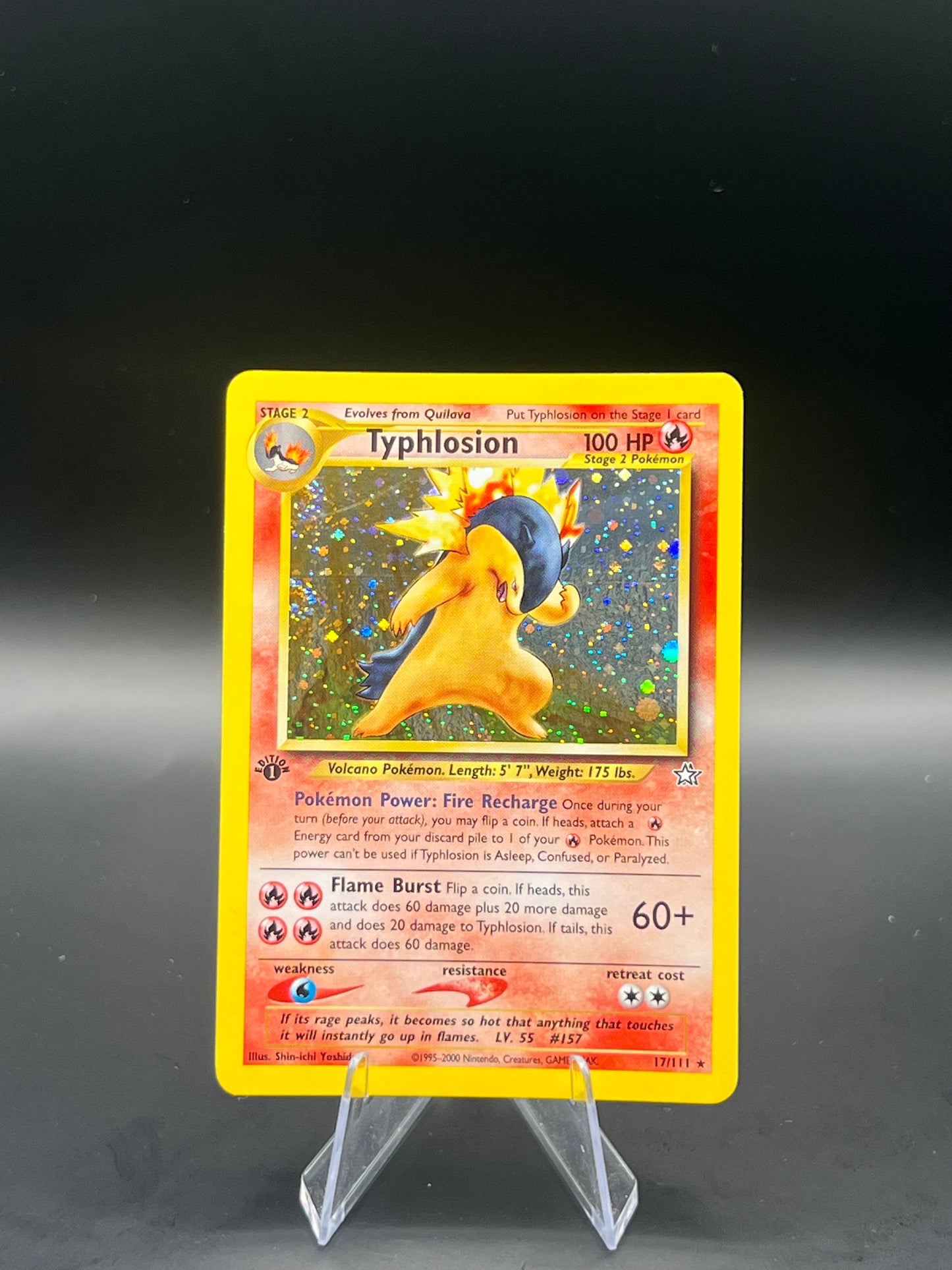 1st Edition Typhlosion #17 Neo Genesis RARE DOUBLE SWIRL LP+ | This Cardboard Is Shiny