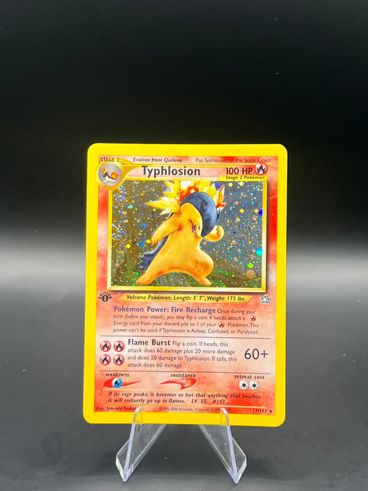 1st Edition Typhlosion #17 Neo Genesis RARE DOUBLE SWIRL LP+ | This Cardboard Is Shiny